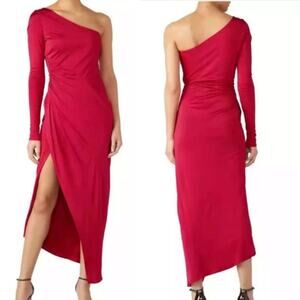 Galvan Sz 8 Pink Mamounia Ruched Asymmetric Slit One Shoulder Cocktail Dress